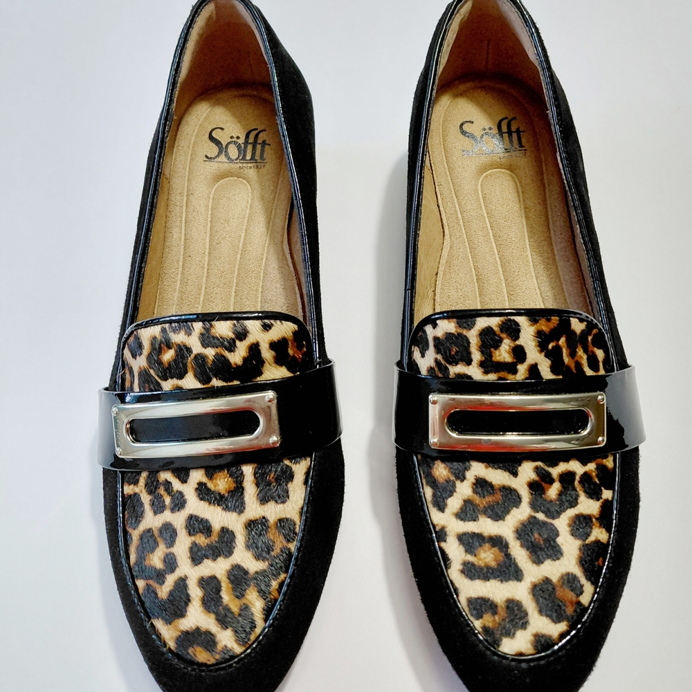 SOFFT Women's Leather  Cow Hair Leopard Print  Loafers Size 8M